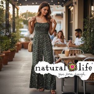 Natural life green floral jumpsuit size medium